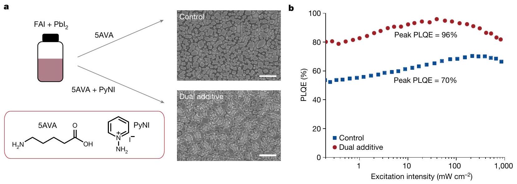 تسريع إعادة التركيب الإشعاعي من أجل مصابيح LED بيروفسكايت الفعالة Acceleration of radiative recombination for efficient perovskite LEDs
