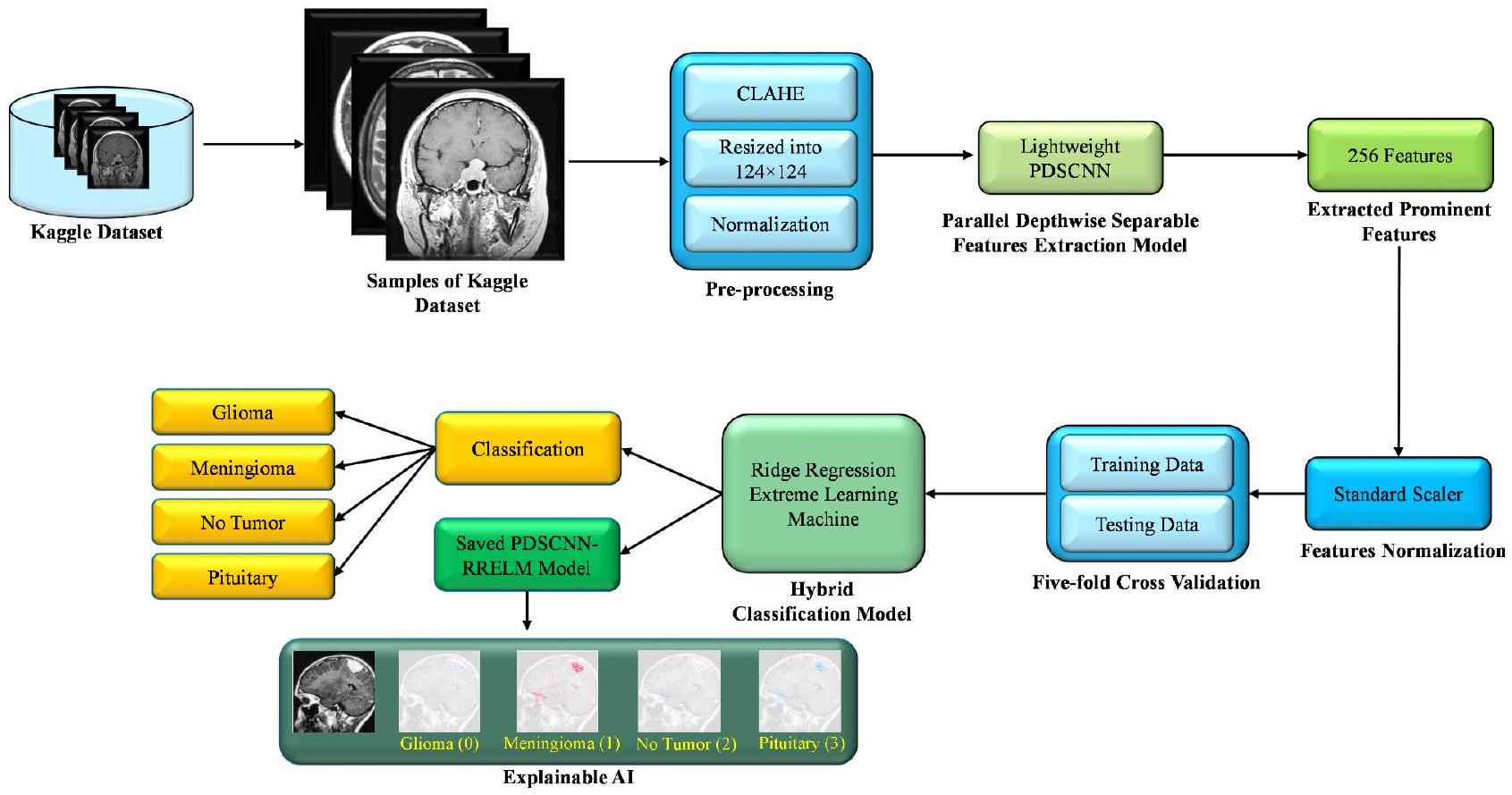 نموذج هجين قابل للتفسير يعتمد على تقنيات التعلم الآلي المتقدمة ونماذج التعلم العميق لتصنيف أورام الدماغ باستخدام صور الرنين المغناطيسي A hybrid explainable model based on advanced machine learning and deep learning models for classifying brain tumors using MRI images