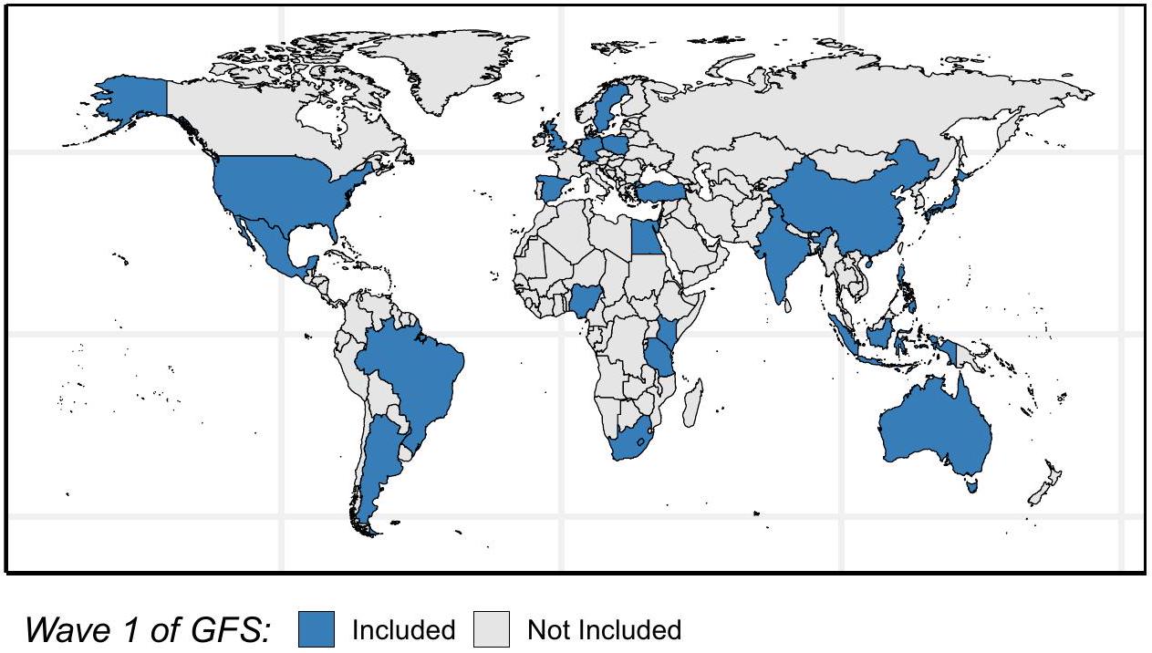 تصميم عينة المسح في الموجة الأولى من دراسة الازدهار العالمية Survey sampling design in wave 1 of the Global Flourishing Study