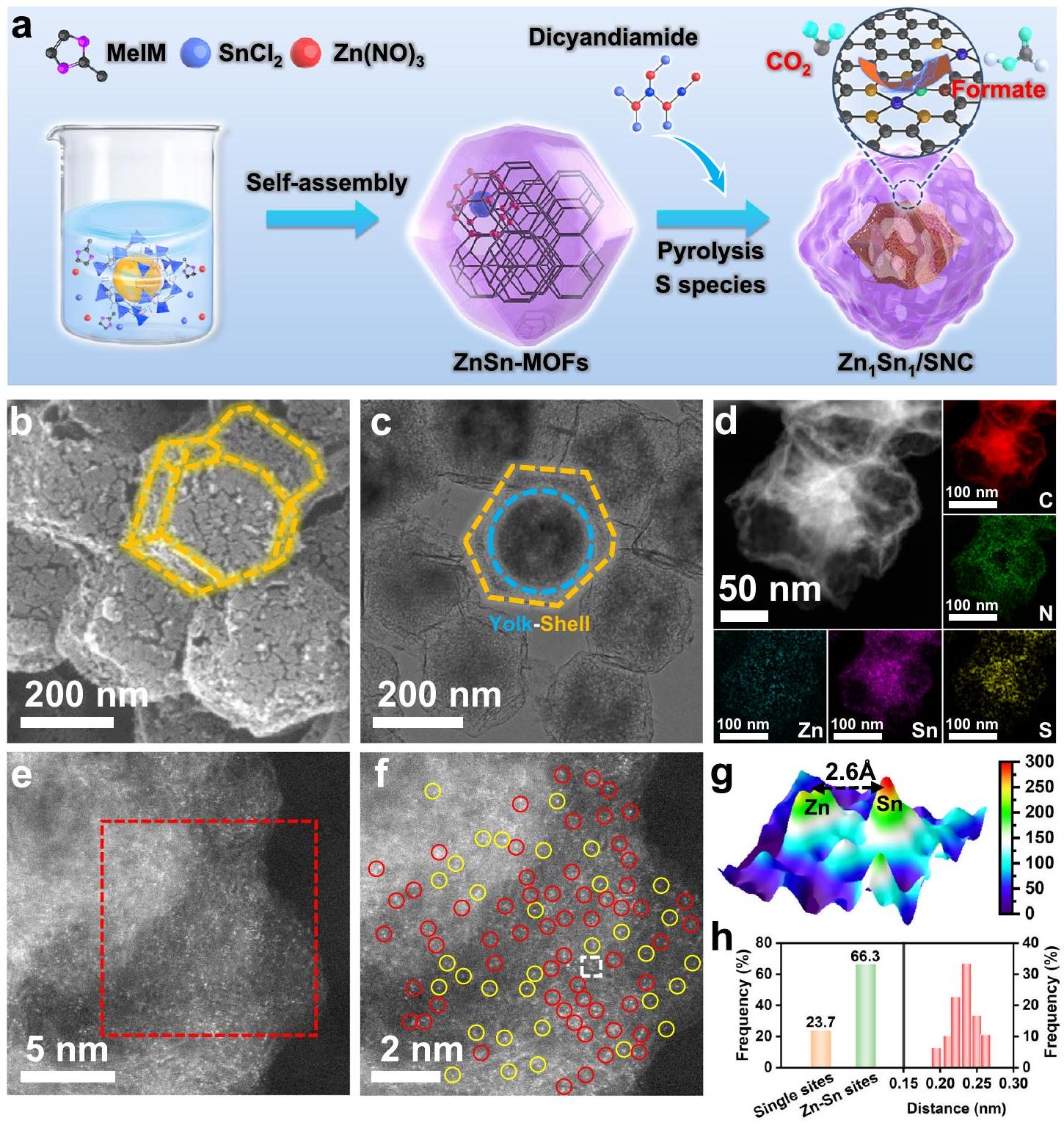 تعديل الشوائب الكبريتية لتنسيق المدارات p-d عبر ذرة ثنائية غير متماثلة من الزنك والقصدير لتعزيز اختزال ثاني أكسيد الكربون إلى الفورمات Sulfur-doping tunes p-d orbital coupling over asymmetric Zn-Sn dual-atom for boosting CO2 electroreduction to formate